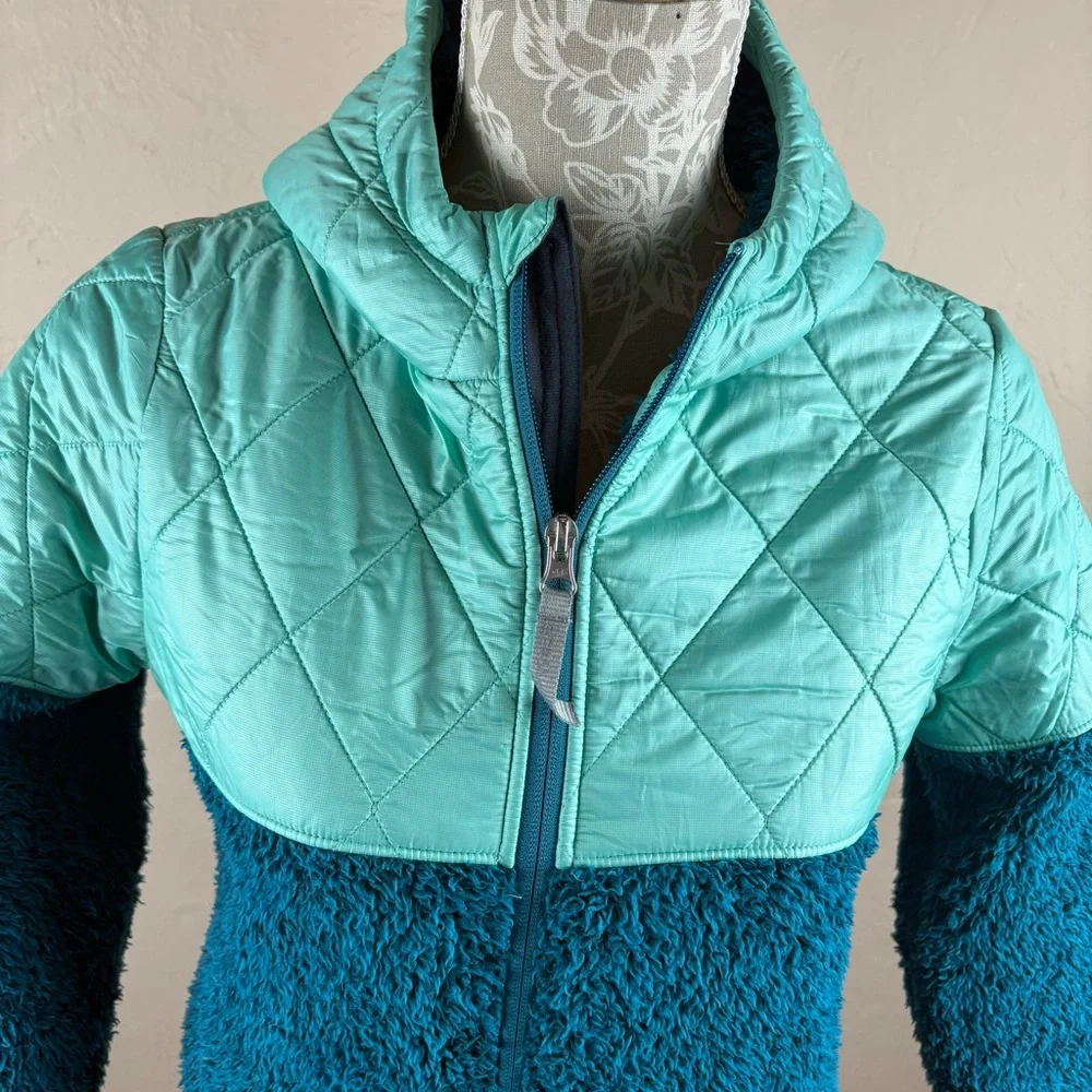 Spyder Girls' Park Hoodie Jacket Swell Blue Green Fleece Size Large